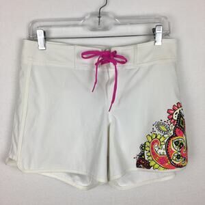Athleta White Swim Shorts with Pink Accents